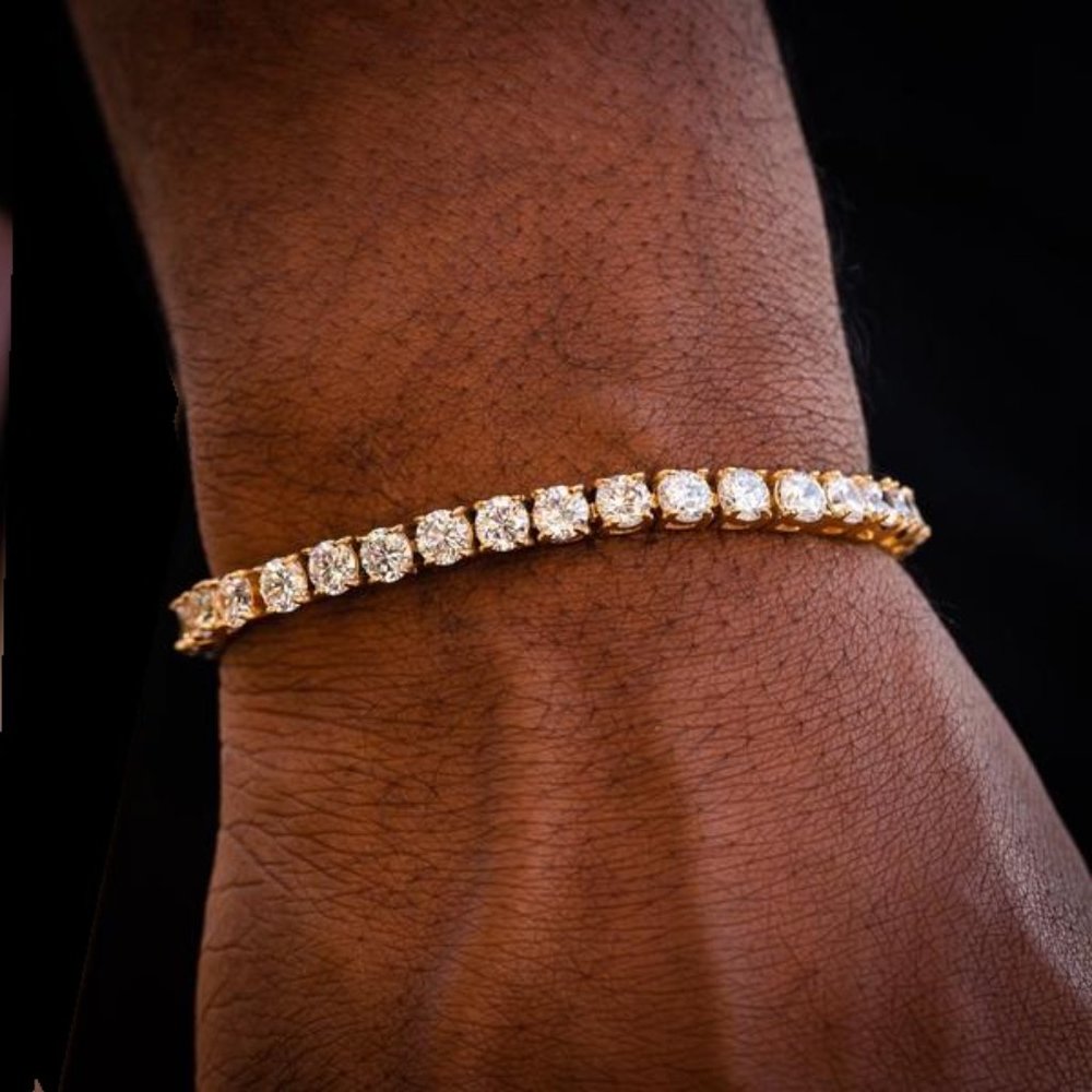 Men's 1 Row GOLD 5mm Lab Diamond Tennis Bracelet
